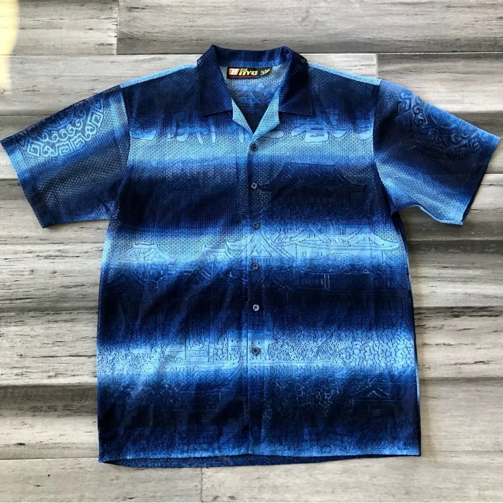 ❤️ LAST DAY Vintage Y2K B212 NYC Japanese Pagoda Mesh S/S Button Down Shirt - Picture 7 of 13